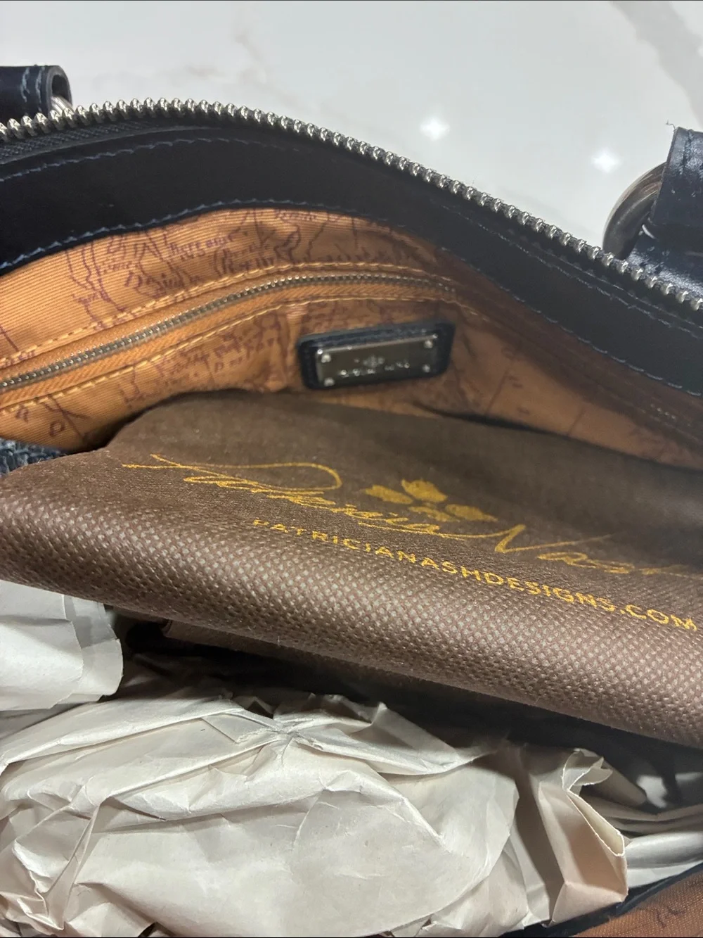 Augusta Satchel Vintage Distressed Woven Leather | Navy Blue